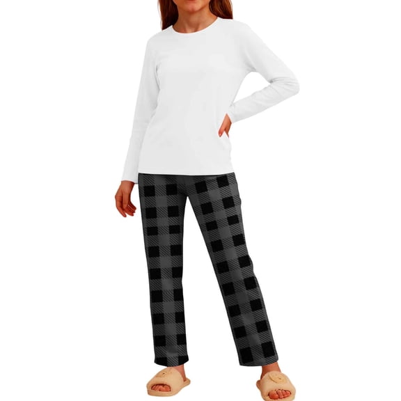 WRKEKC Girls Summer Outfits Plaid Long Sleeve Pants Two Piece Set Casual Daily Soft Cotton Comfortable 3-12 Years