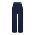 thumbnail image 4 of Siilsaa Women's Straight Leg Cropped Work Pants Elastic High Waist Wide Leg Business Casual Slacks with Pocket Dark Blue,L, 4 of 4
