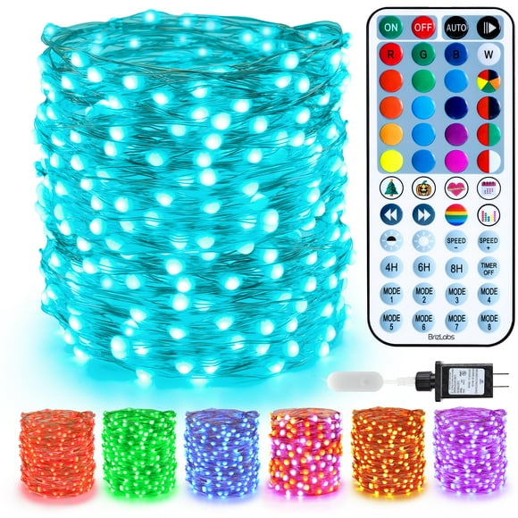 Guirnalda de luces navideñas BrizLabs de 10 m, 100 LED con control remoto RGB