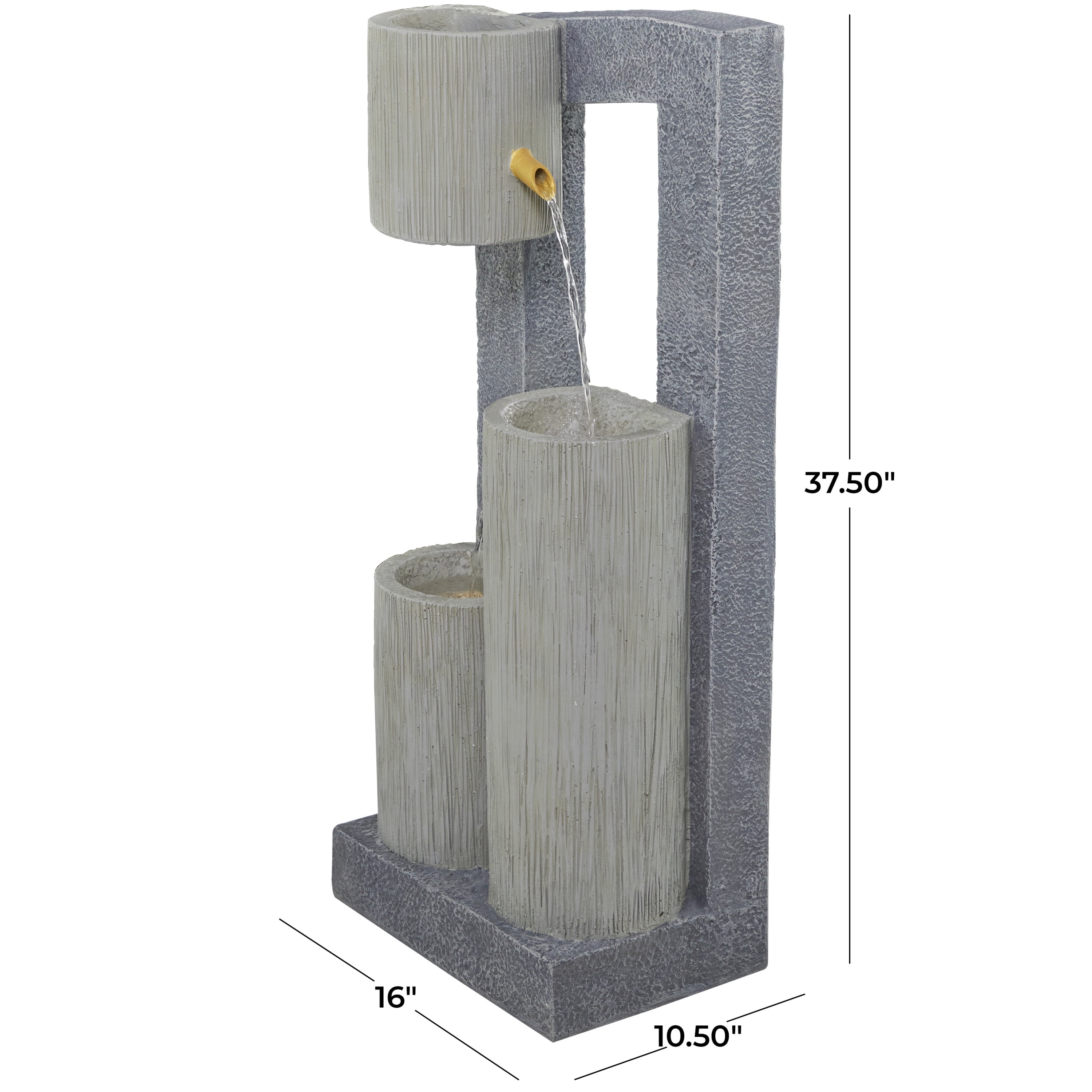 DecMode Gray 3 Tier Fountain Indoor Outdoor Decor with LED Light