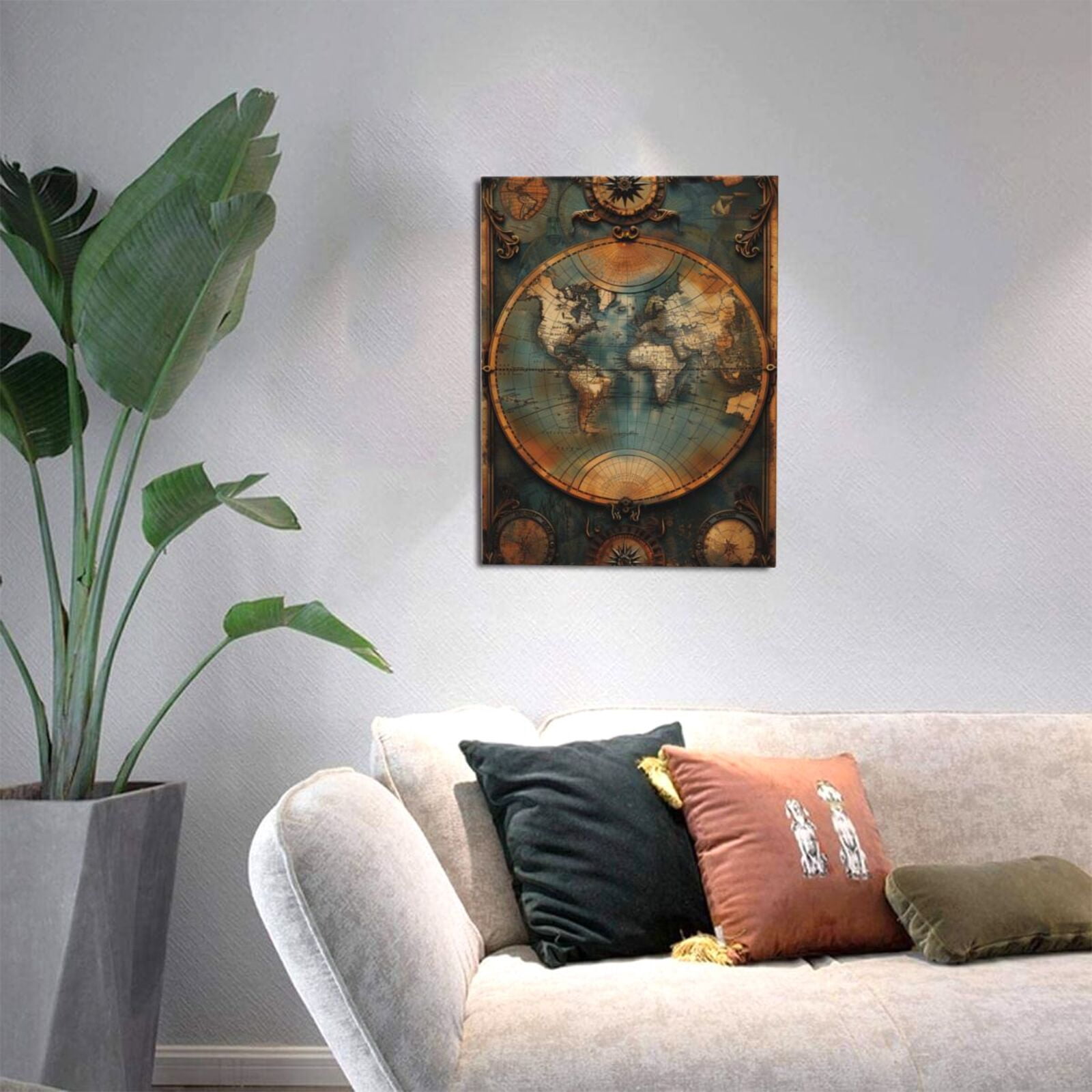 12x16 inch Canvas Picture Wall Decor Medieval Times Earth Map,Lounge,Bathroom,Study,Man Cave Wall Decorative Painting,For Vintage Collector Gifts,Enchanting Earth Map Vintage Style Paintings