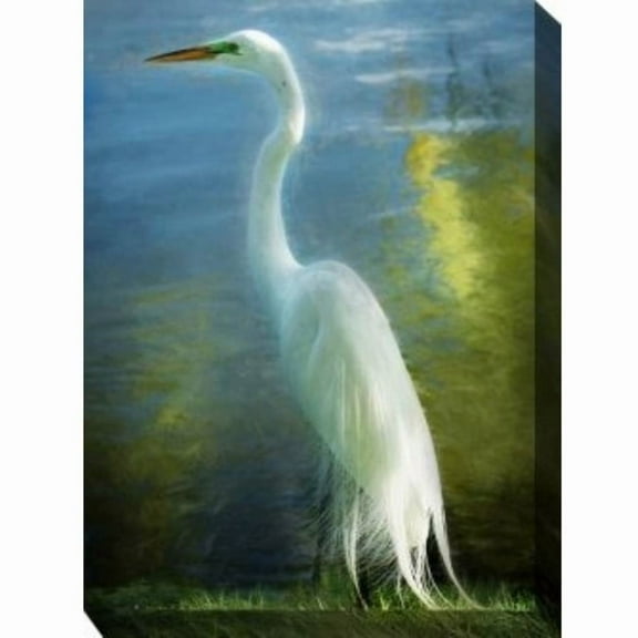 Outdoor Living and Style White and Blue Poised Patience Outdoor Canvas Rectangular Wall Art Decor