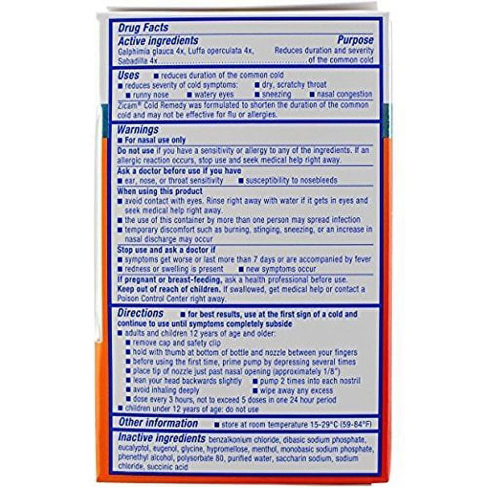Zicam Cold Remedy Shortening No Drip Nasal Spray Zinc-Free, 0.5oz, 8-Pack