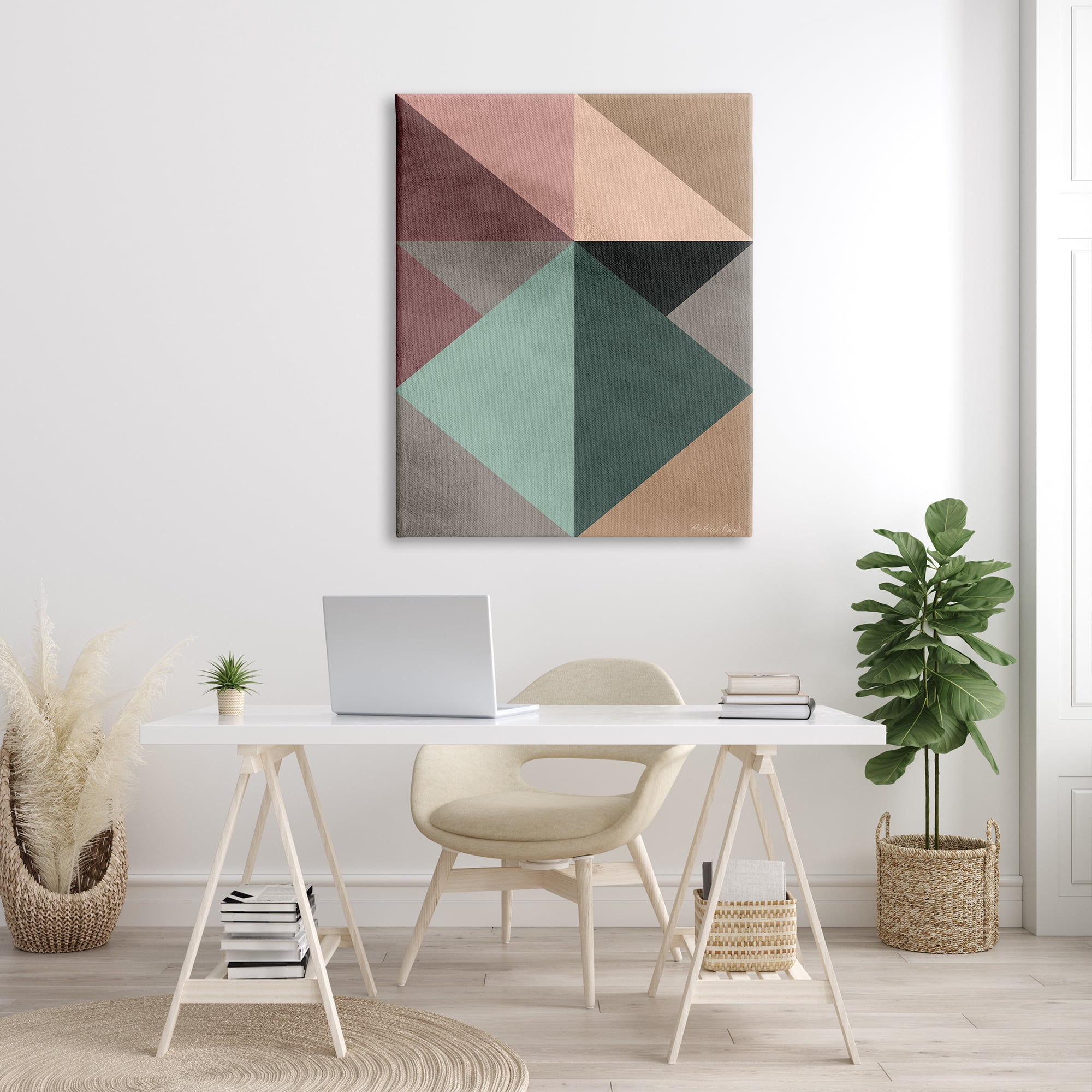 Stupell Indtries Abstract Geometric Origami Shapes Contrasting Triangles Green Pink,36 x 48,Design by Design Fabrikken
