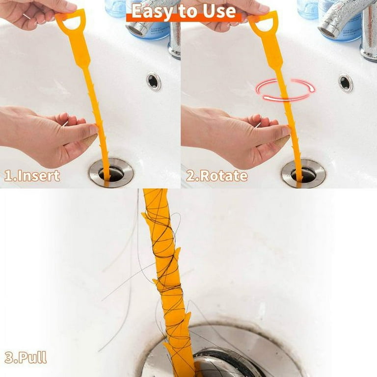 FOMMEN 6 Pack Clog Remover Drain Relief Auger Cleaner Tool,Sink Drain and  snake Overflow Cleaning Brush, Sewer Hair Catcher,(Bathroom Tub