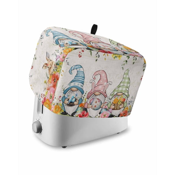 Gnomes Easter Small Toaster Cover 2 Slice, Kitchen Appliance Covers, Eucalyptus Spring Floral Eggs Leaves Rustic Toaster Oven Cover with Loop, Bread Machine Cover Polyester Dust Cover Protection