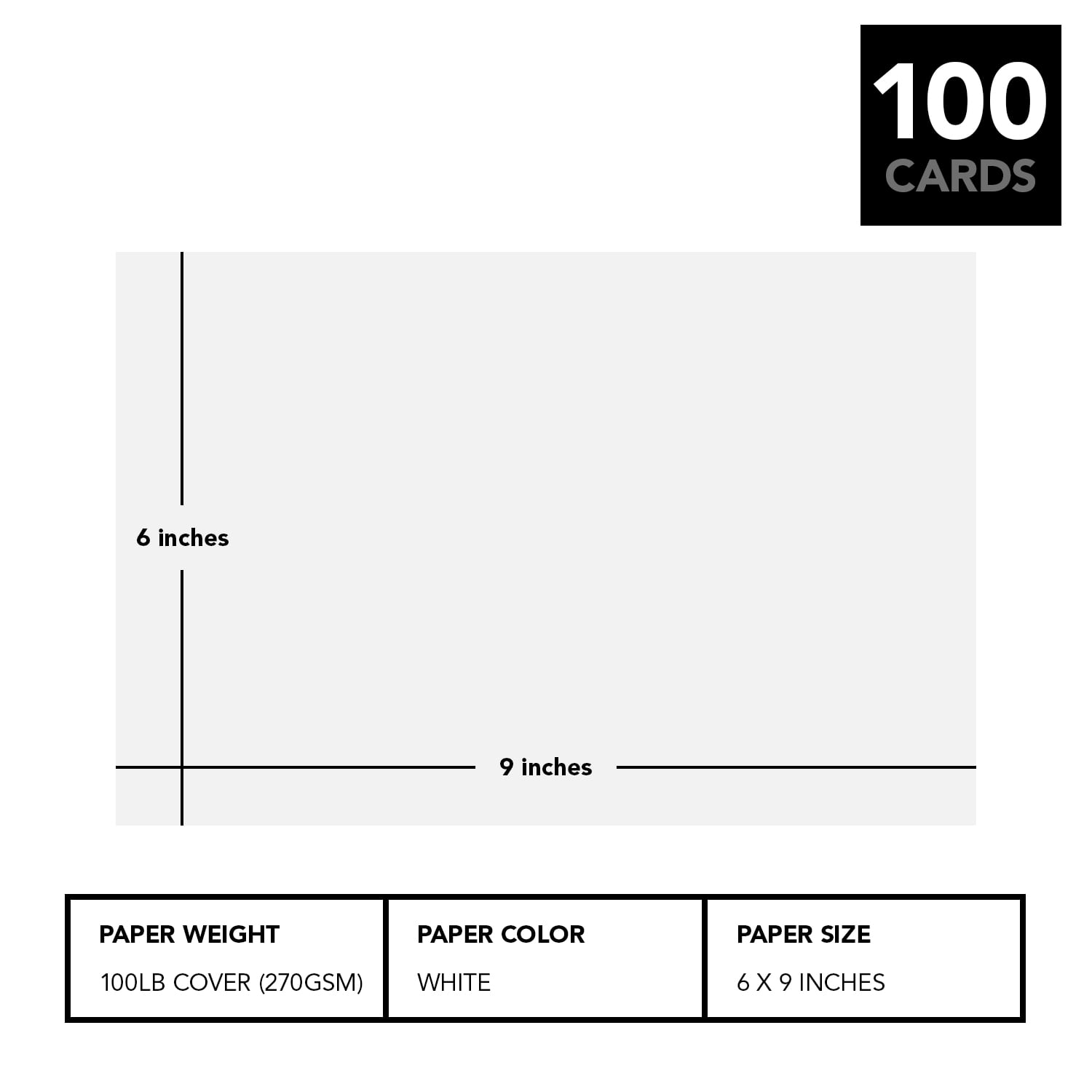 Thick Blank Index Cards – Perfect for Taking Notes, Flash and Business Cards, Shopping Lists and Recipe Cards, Contact Information | White 100lb Cover (14 pt) Cardstock | 100 per Pack | 6" x 9"
