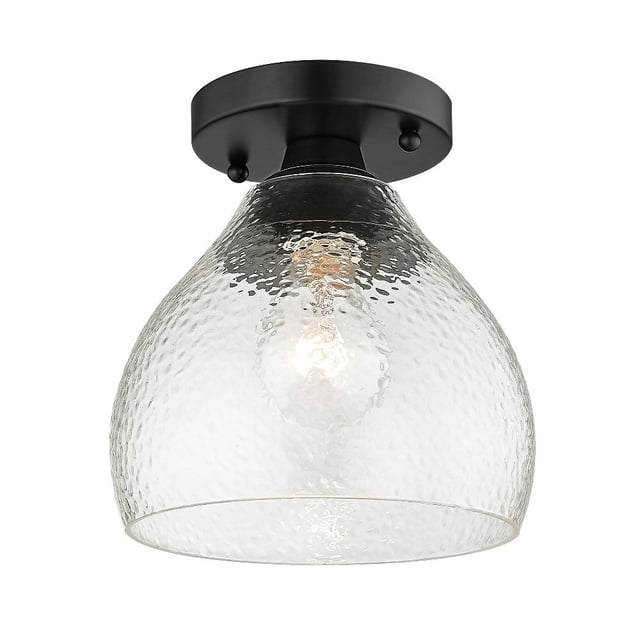 Ariella 1-Light Semi-Flush in Matte Black with Hammered Clear Glass