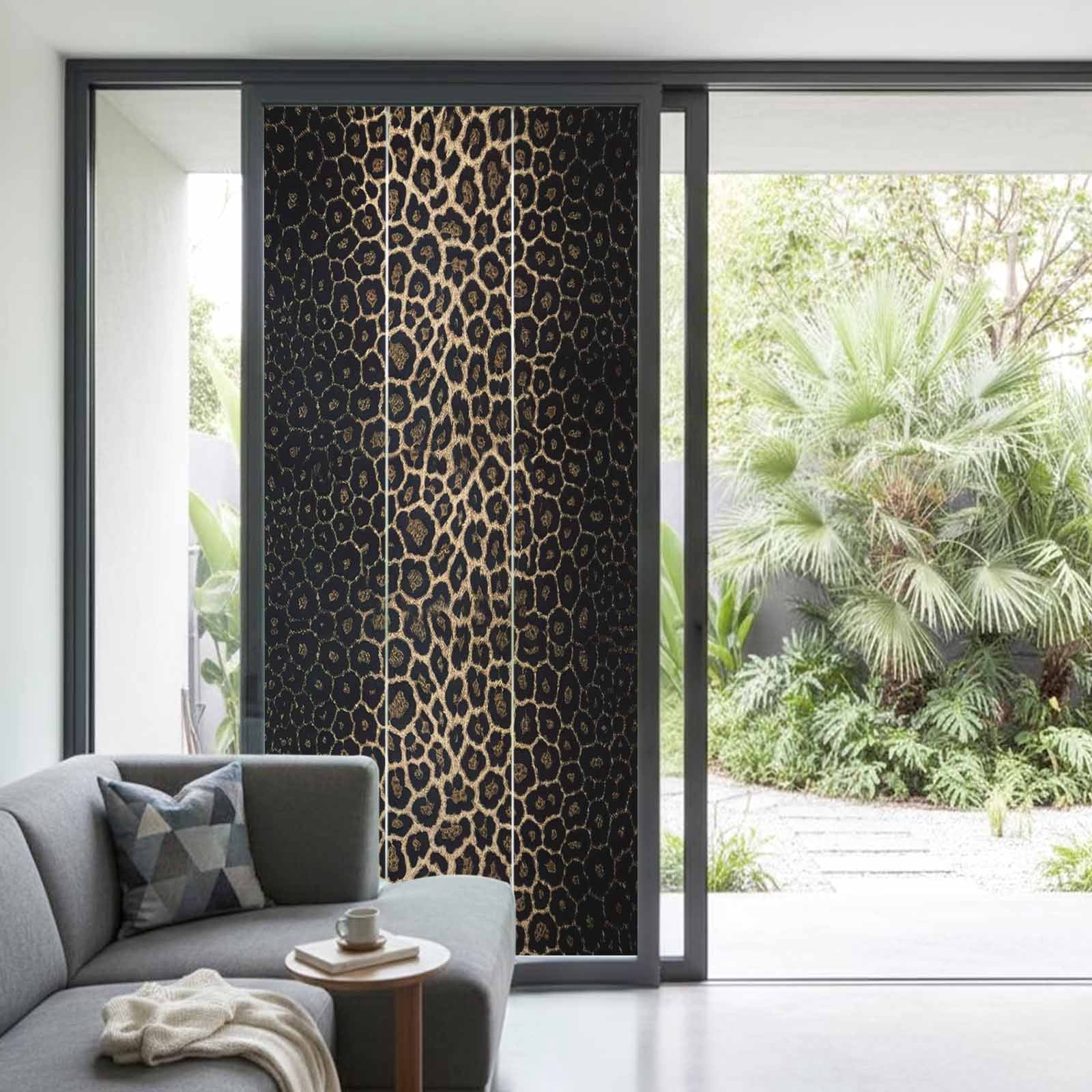 Leopard Print Window Privacy Film, Chic Abstract Black Brown Animals Texture Static Cling UV Sun Blocking Heat Control Window Tint, Non-Adhesive One Way Windows Privacy Cover 35.4''x78.7''
