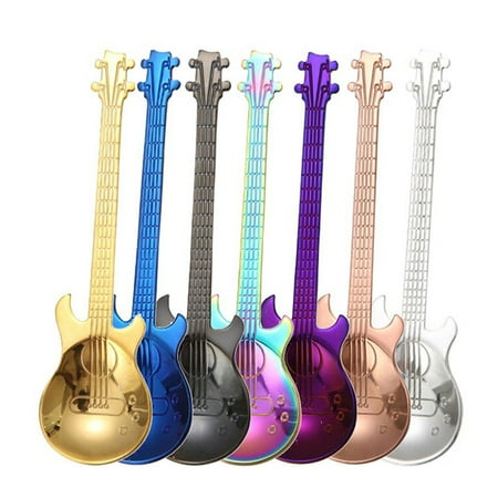 

amousa Guitar Pattern 7Pcs Stainless Steel Musical Coffee Spoon Teaspoon Tableware
