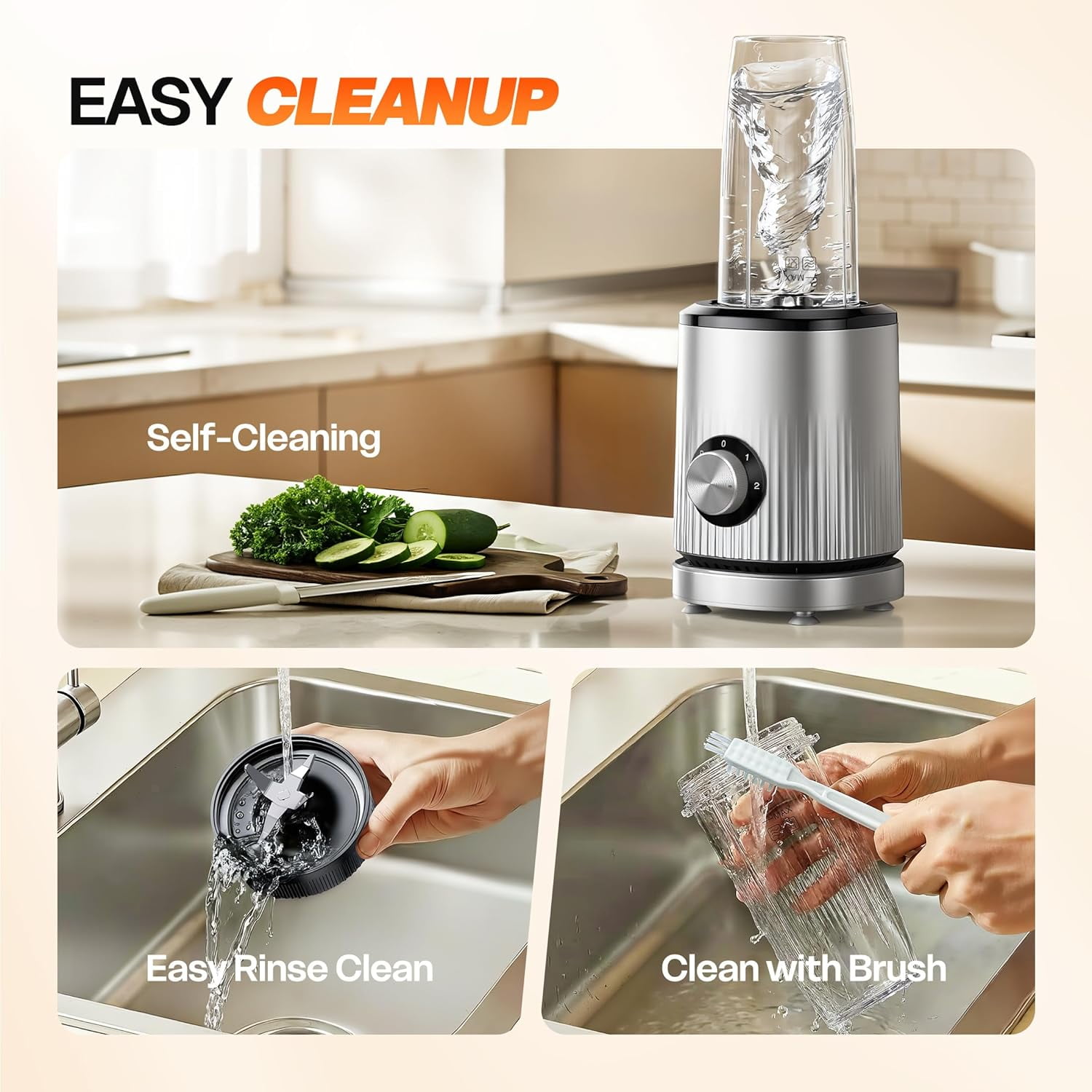 Mountain Country Soap Smoothie Blender, 450W Personal Blender for Kitchen and Blend Shakes,Smoothies,Frozen Drinks, Baby Food with 2 No-BPA Portable Cups-Silver