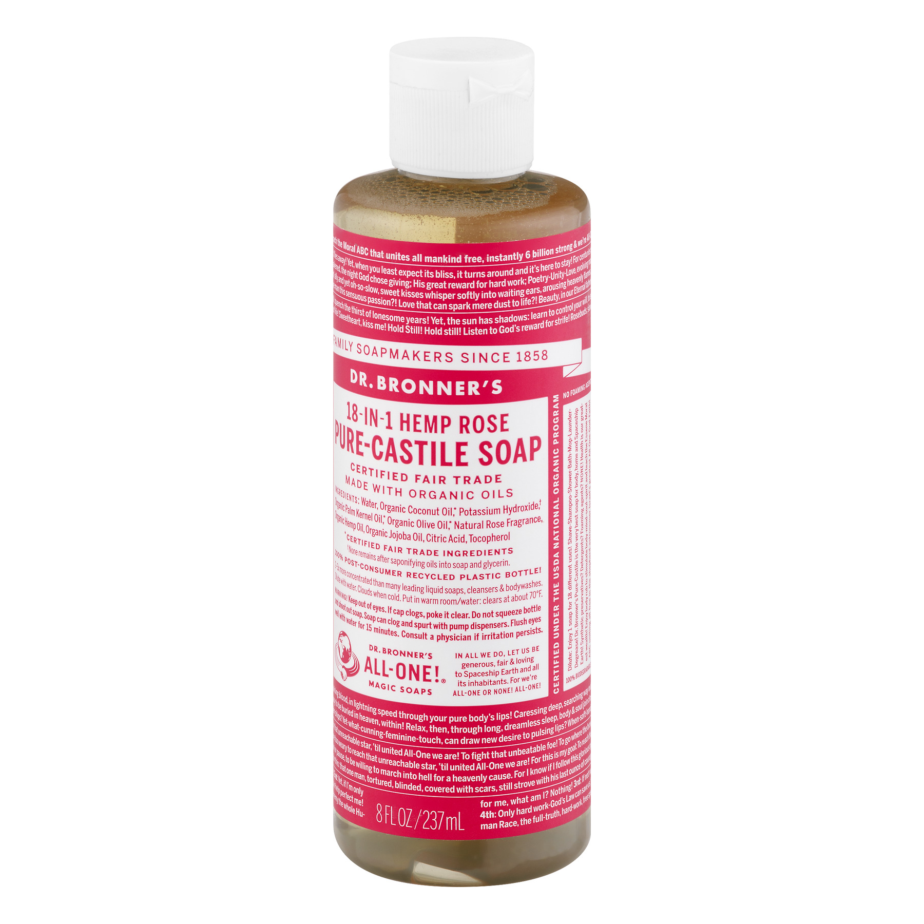 Dr. bronner's organic pure castile liquid soap rose 8 fl oz - Walmart.com