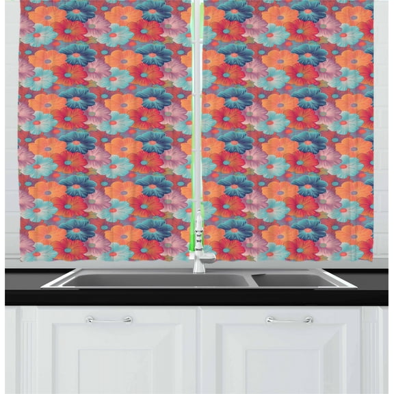 Floral Curtains 2 Panels Set, Repeating Pattern Overlapped Flower Petals in Various Pastel Colors Graphic Image, Window Drapes for Living Room Bedroom, 55W X 39L Inches, Multicolor, by Ambesonne