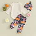 thumbnail image 4 of Okbabeha My First Halloween Baby Boy Girl Outfits Newborn Infant Cutest Pumpkin Romper Oneise Pants Hat Halloween Clothes Set, 4 of 7