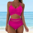 thumbnail image 2 of vigerkar Bikini Set for Women Two Piece Swimsuit Crew Neck Top Spaghetti Straps Cross Back Lace up Mid Rise Hot Pink, XL, 2 of 6