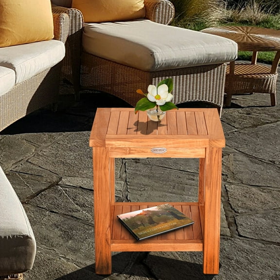 Teak Wood Tundra Square Outdoor Patio Side Table, A-Grade Teak Wood