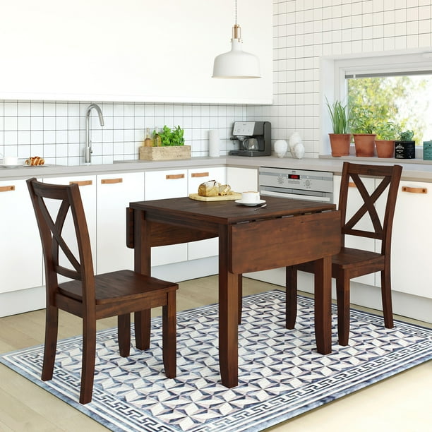 ENYOPRO Bistro Table Set for Kitchen, 3 Pcs Counter Height Dining Set with Drop Leaf Kitchen Table and 2 Chairs, Compact Small Dining Room Restaurant ...