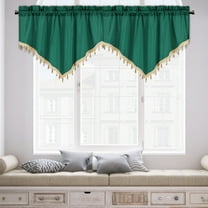 HCBY Lace Valance Swag Curtain 51 Inch Scalloped Sheer Curtain Panels with Crystal Beads - Rod Pocket Farmhouse Window Treatment for Kitchen Bedroom 1pc Boho Chic Drape Decor Green