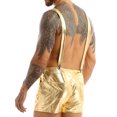 thumbnail image 4 of Kvysinly Mens Shiny Metallic Bib Overall Shorts Casual Jumpsuits Suspender Dungaree Rompers Walkshort Gold M, 4 of 7