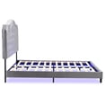 thumbnail image 6 of JERFIT Queen Upholstered Platform Bed with LED Lights, Button Tufted Velvet Headboard, Wood Slat Support, No Box Spring Needed, Light Gray, 6 of 10