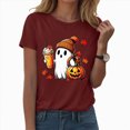 thumbnail image 2 of TOWED22 Fall Shirts for Women Casual Cute Pumpkin Ghost with Coffee Graphic T-Shirts Novelty Halloween Tee Autumn Thanksgiving Tops(Wine,XXL), 2 of 7