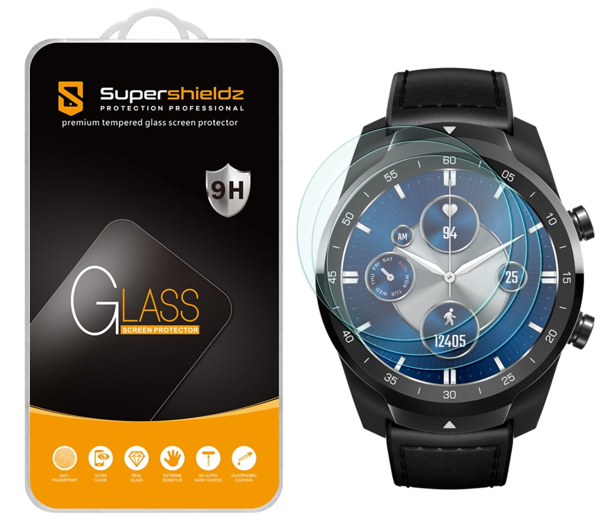 [3-Pack] Supershieldz for Ticwatch Pro / Ticwatch Pro S/ Ticwatch Pro 4G LTE / Ticwatch Pro 2020 Tempered Glass Screen Protector, Anti-Scratch, Anti-Fingerprint, Bubble Free