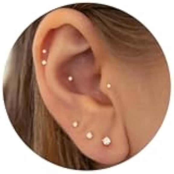ZLC16G/18G/20G Tiny CZ Stud Earrings, Gold Flat Back Earrings, Threadless Cartilage Tragus Piercing Conch Stud Nose Helix Stud