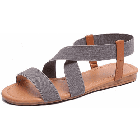 

Wish Elastic Cute Flat Sandals for Women Casual Summer Beach Shoes Sandal Vacation Travel Gladiator Sandals ------ Grey（Size 37） S1845