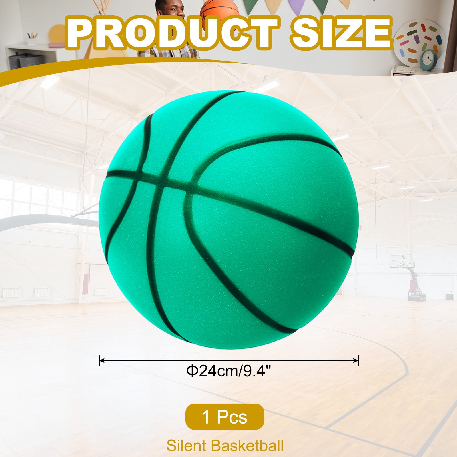 Uxcell Silent Basketball, Size 7 No Noise High-Density Foam Dribbling Indoor Basketball for Quiet Dribbling and Indoor Training, Green