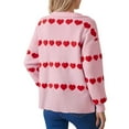 thumbnail image 3 of Women's Valentine's Sweater Knitting V Neck Heart Print Striped Pullover Top Pink M, 3 of 8