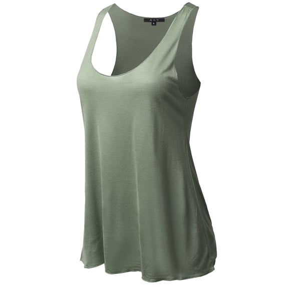 A2Y Women's Basic Solid Loose Fit Flowy Scoop Neck Racer Back Tank Top Military M