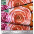 thumbnail image 2 of Soimoi Moss Tissu Georgette Feuilles & Fleurs de Rose Imprimés au Mètre 42 Pouces de Large, 2 of 3