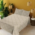 thumbnail image 2 of Ambesonne Damask Fitted & Flat Sheet with Sham 3 Pcs Set, Vintage Feel Geometric Motif, Twin, Tan White, 2 of 5