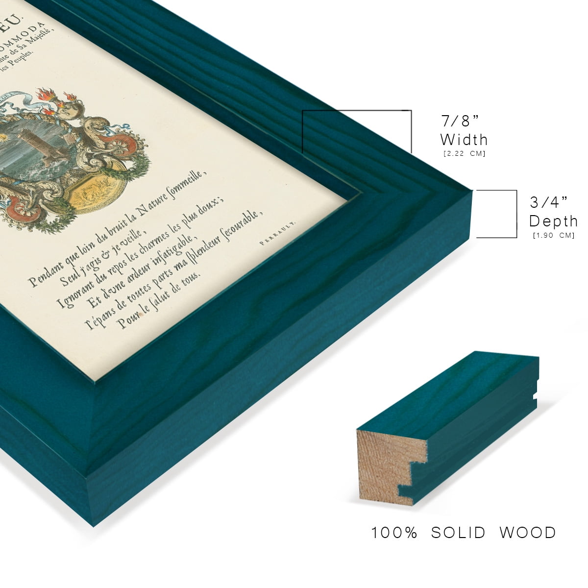 Printed Embellished Bookplate VIII - Framed Print w/glass - Ocean Blue