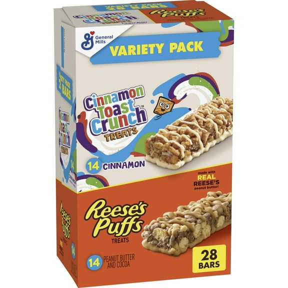 Cinnamon Toast Crunch and ESF27 REESE'S Puffs Cereal Treat Bars Variety Pack, Snack Bars, 28 Ct, 23.8 oz