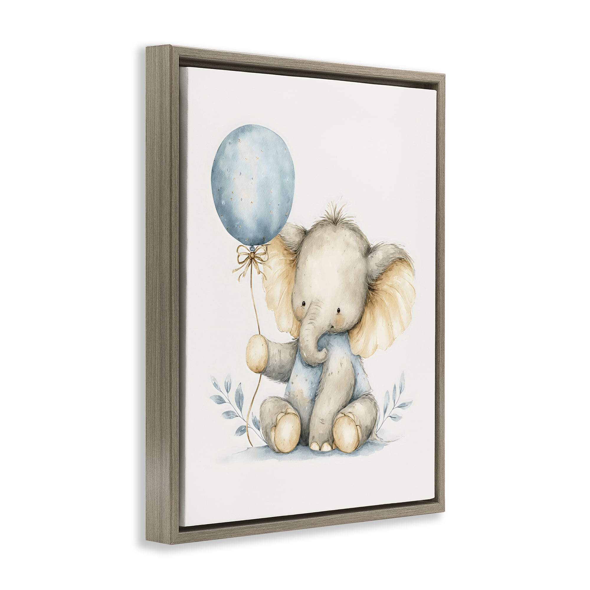 Stupell Industries Watercolor Nursery Elephant Brown Framed Floater Canvas Wall Art, design by LSR Design Studio