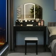 thumbnail image 2 of Costway Vanity Table Stool Set Large Tri-folding Lighted Mirror 6 Drawer Dresser Black, 2 of 10