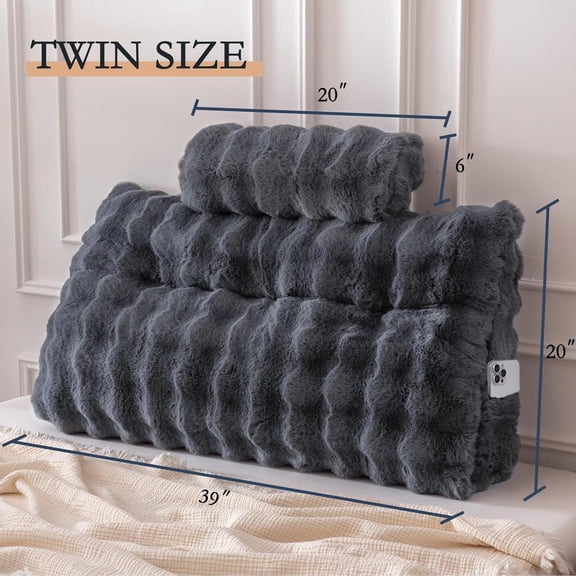 Wedge Headboard Pillow Twin with 1 Neck Roll Pillow, Support Large Bed Bolster Pillows for Sitting Up in Bed, Large Triangular Wedge Backrest Cushion for Reading, Gray