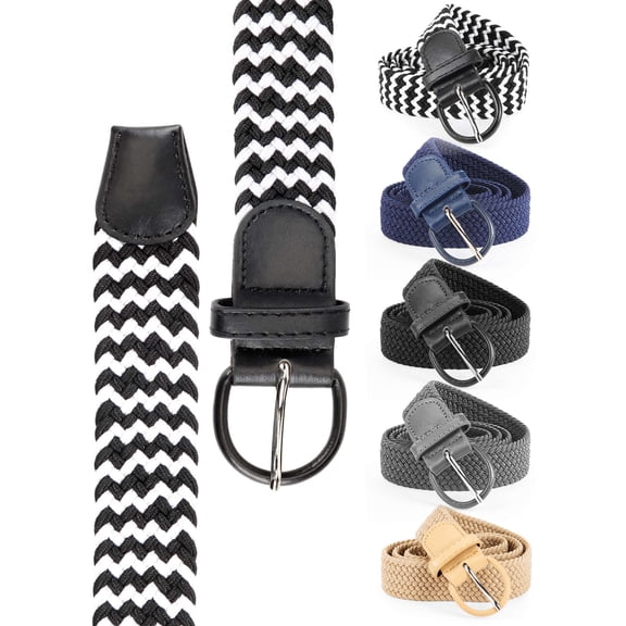 Deago Braided Belts for Men Women Stretch Elastic PU Leather Woven Belts for Casual Golf Jeans - Black