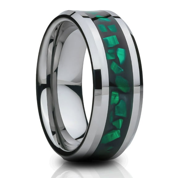 8mm Wedding Ring,Silver Tungsten Ring,Engagement Ring,Tungsten Carbide Ring,Abalone Wedding Ring,Comfort Fit Ring
