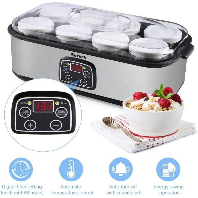 Seeutek Yogurt Maker Automatic Digital Yoghurt Maker Machine with 8 Glass  Jars 48 Ozs (6Oz Each Jar) LCD Display with Constant Temperature Control  Stainless Steel Design for Home Use 