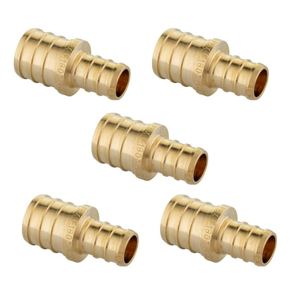 5 Pieces EFIELD Pex Barb Crimp Brass Fittings 1/2 Inch x 3/4 Inch Reducing Coupling, ASTM F1807