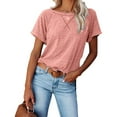 thumbnail image 3 of JWZUY Women's Casual Short Sleeve T Shirts Crewneck Raglan Tees Classic Summer Tunic Tops Soft Basic Shirts Pink-01 S, 3 of 9