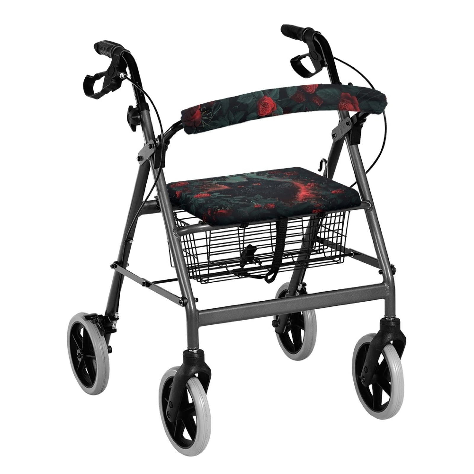 Jiueut Rose Cat Medical Products Rollator Walker Seat & Back Cover for Women 2 Piece Rollator Walker Seat and BackRest Cover with Cats Park Walker Seat Covers for Seniors