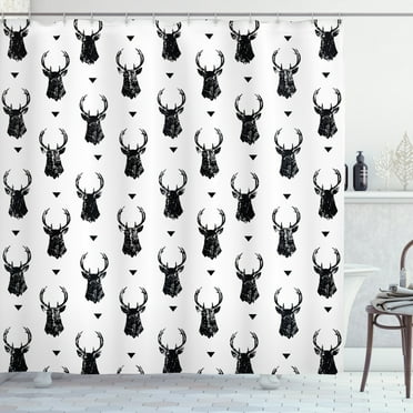Ambesonne Deer Shower Curtain, Monochrome Animal Head, 69"Wx75"L, Black White