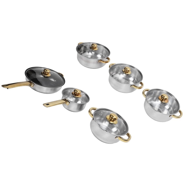 6Pcs Pots and Pans Set, Rustproof Stick Proof Safe Multipurpose Stainless Steel Cookware Set for Home Kitchen Restaurant