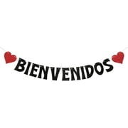 Bienvenidos Banner - Bienvenidos a Casa Sign, Spanish Welcome Bunting Sign, Fiesta Mexican Welcoem Home Party Decorations Black Glitter