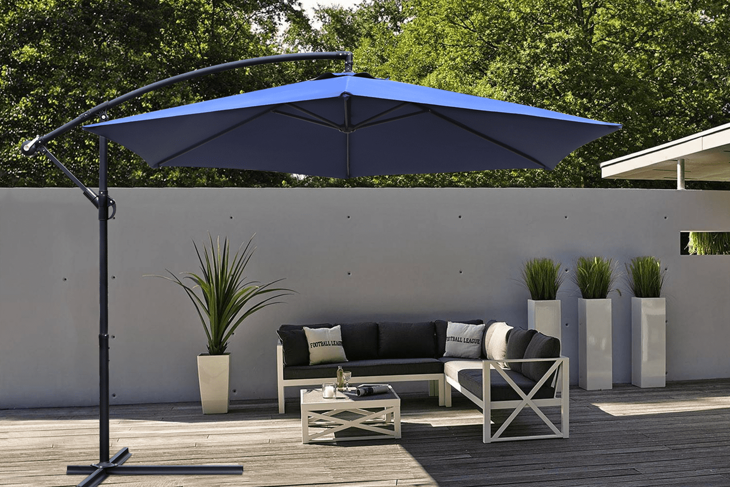 Devoko 10' Patio Offset Cantilever Umbrella Outdoor Market Hanging with Crank & Cross Base Dark Blue