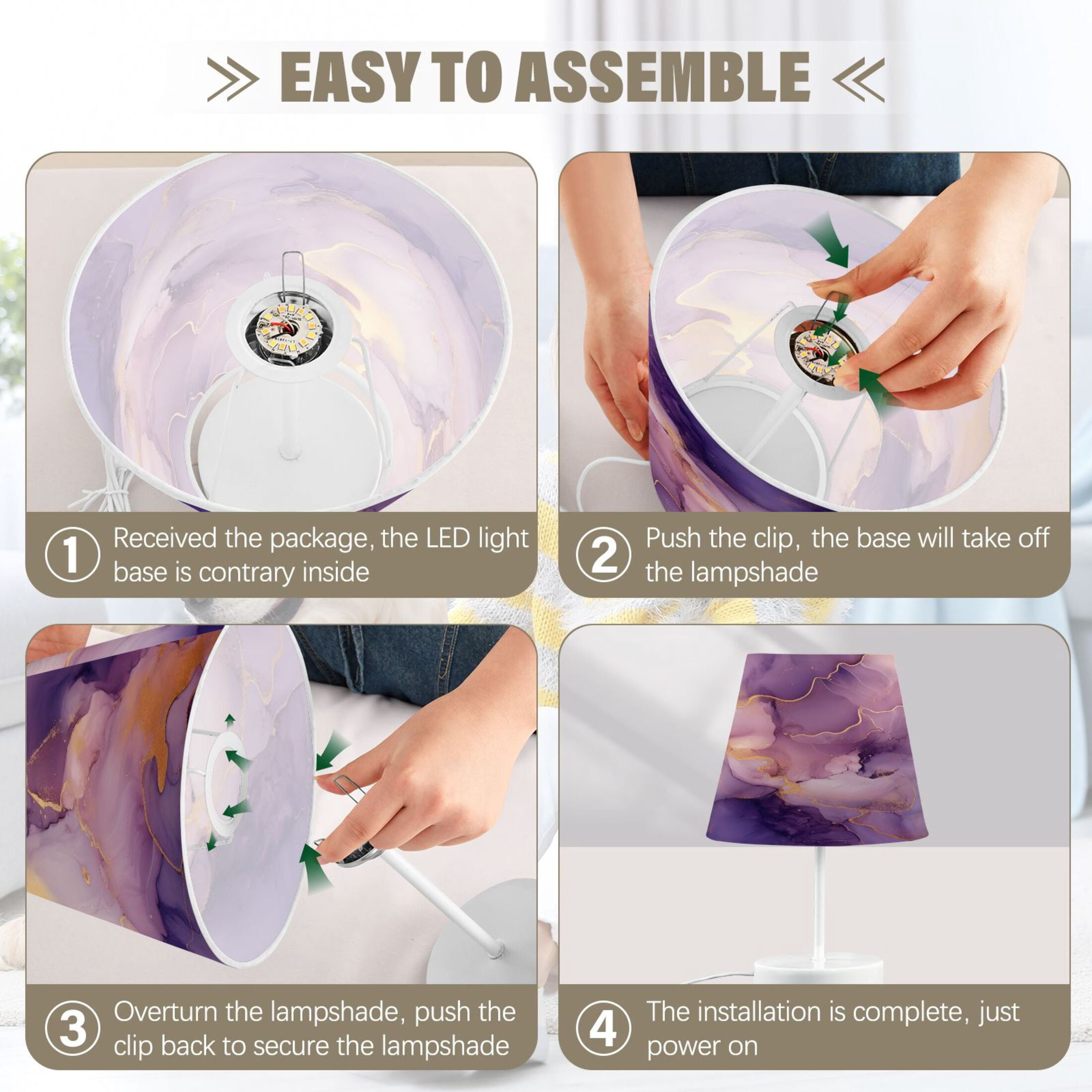 Purple Lilac Gold Marble Desk Lamp LED Table Nightstand Lamps with 3 Color Temperatures for Home Bedroom Living Room Decor 6x11