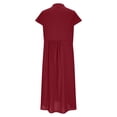 thumbnail image 5 of Aimik Fashion Women Summer Cotton-Linen Stand-Collar Solid Color V-Neck Short Sleeve Casual Long Dress with Single-Breasted, 5 of 5